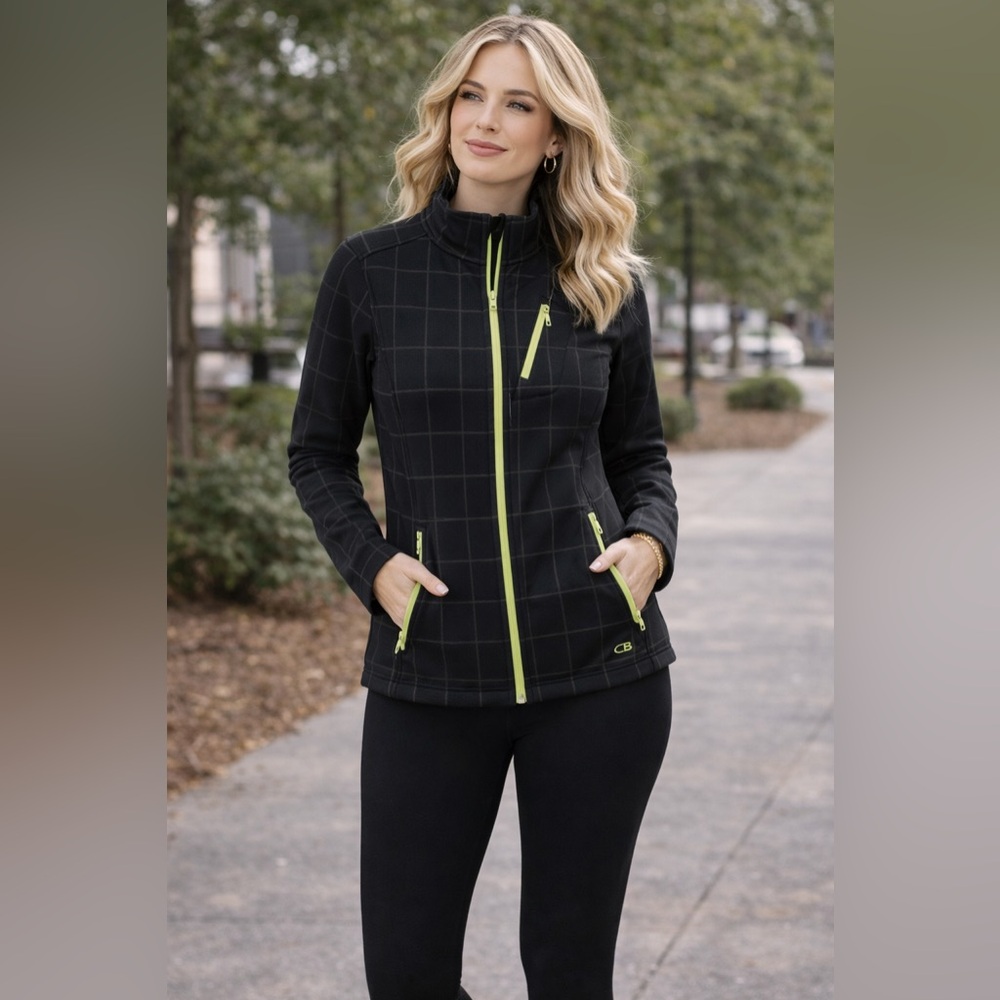 CB Sport Plaid Softshell Jacket Green Trim Golfcore Athletic Medium - Picture 8 of 8